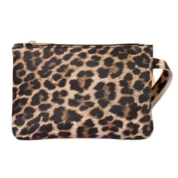 Brown, Black & Tan Leopard Animal Print Clutch Wristlet Handbag - Picture 2 of 5
